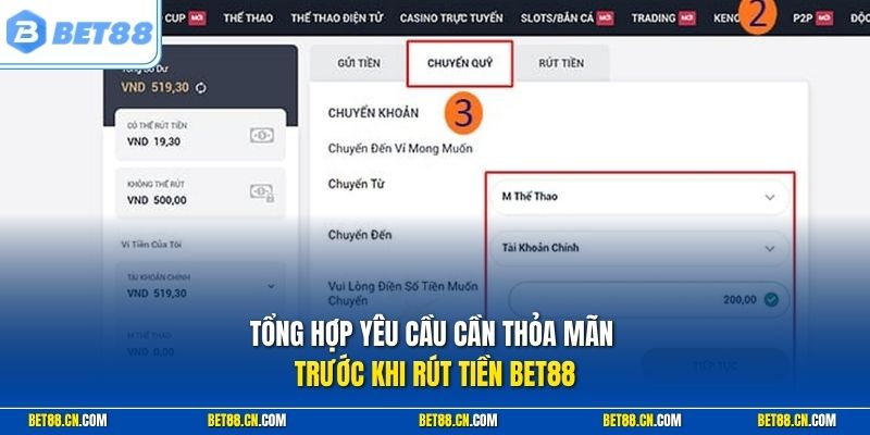 Tổng hợp yêu cầu cần thoả mãn trước khi rút tiền BET88